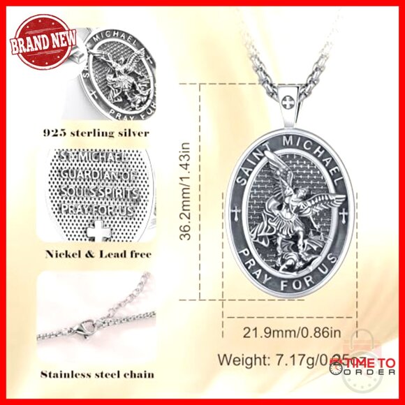 925 Sterling Silver Saint Michael Cross Pendant Necklace for Men Women - Picture 7 of 7